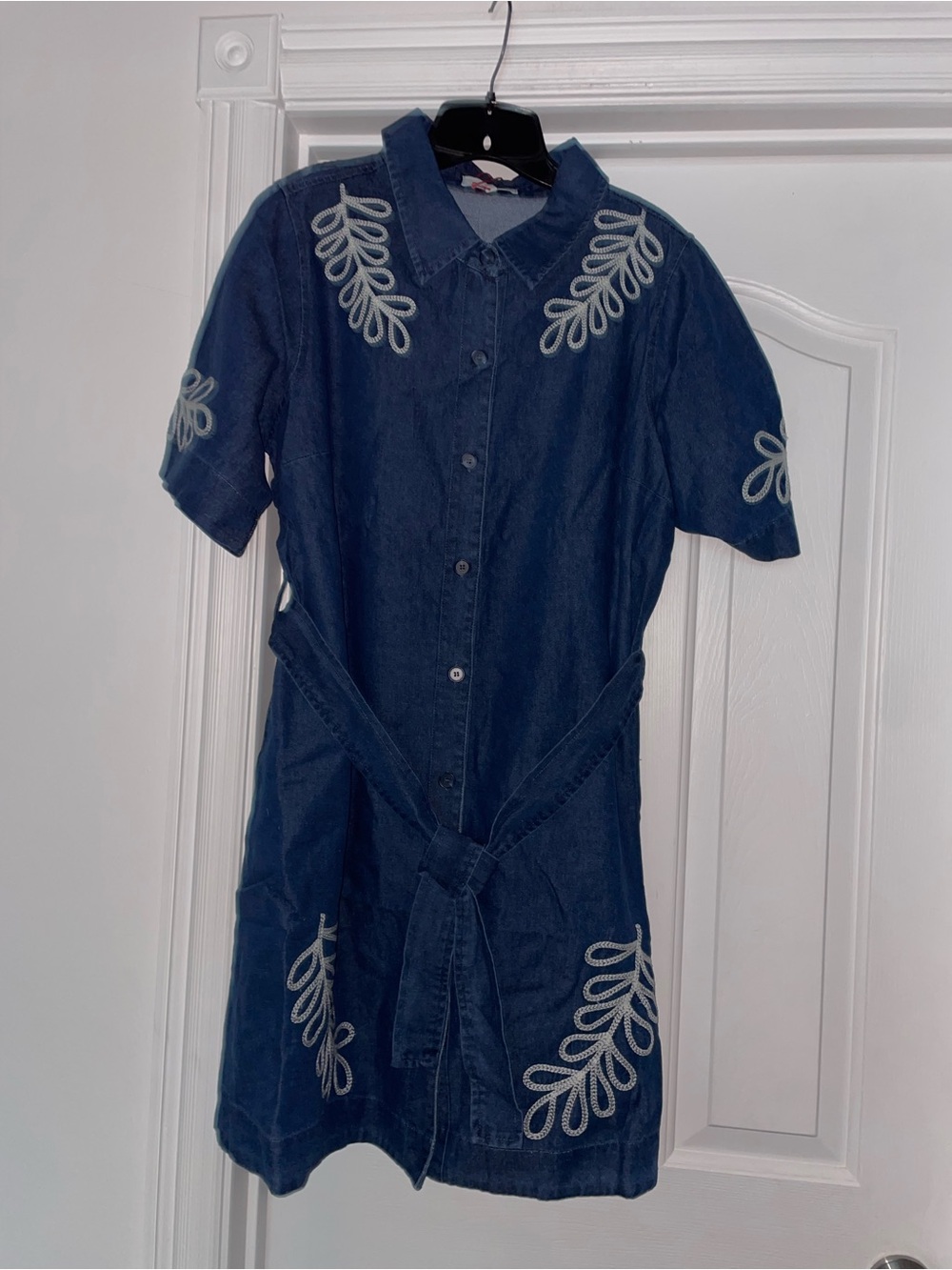 Solitaire Womens Soutache Denim Embroidered Short Sleeve ShirtDress SZ LARGE NWT